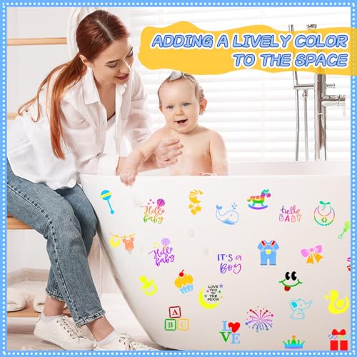 Augshy 56 Pieces Baby Shower Stencils for Painting, 3 Inch Cute Onesie Stencil Mixed Animals Pattern Painting Stencils, Reusable Baby Shower Cake for Bodysuit Shoes Bibs Clothes - Image 5