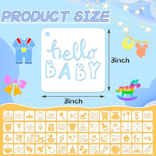 Augshy 56 Pieces Baby Shower Stencils for Painting, 3 Inch Cute Onesie Stencil Mixed Animals Pattern Painting Stencils, Reusable Baby Shower Cake for Bodysuit Shoes Bibs Clothes - Image 2