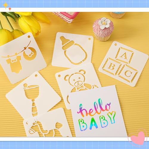 Augshy 56 Pieces Baby Shower Stencils for Painting, 3 Inch Cute Onesie Stencil Mixed Animals Pattern Painting Stencils, Reusable Baby Shower Cake for Bodysuit Shoes Bibs Clothes - Image 4