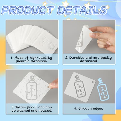 Augshy 56 Pieces Baby Shower Stencils for Painting, 3 Inch Cute Onesie Stencil Mixed Animals Pattern Painting Stencils, Reusable Baby Shower Cake for Bodysuit Shoes Bibs Clothes - Image 3