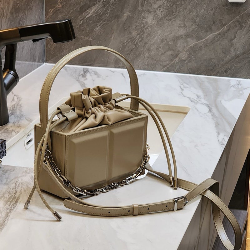 Exquisite Cowhide Box Bag Genuine Leather New Fashion Small Square Bag Niche Hand Shoulder Crossbody Bag Small Square Bag - Image 1