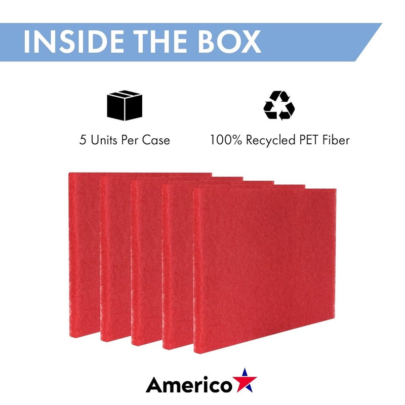 Americo Red Buffer Floor Pad, for Light Cleaning and Buffing, 14"x32", 5 Pads/Case, Made of 100% Recycled Content, USA Made - Image 3
