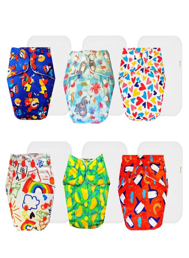 Dumbledo Premium Cloth Diaper with Cotton Insert (Pack of 6) | Snug Fit | 6-Layer Absorbent Pad | Travel Friendly | All-Day Wear | 3 Months - 3 Years | Unisex Baby - Image 1