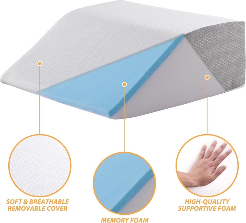 Bedluxe Leg Pillow, 8inch Leg Elevating Pillow for After Surgery, Blood Circulation, Leg Wedge Pillow for Side Sleeping, Leg Rest for Swelling, Cooling Gel Memory Foam Top, White/Grey - Image 4