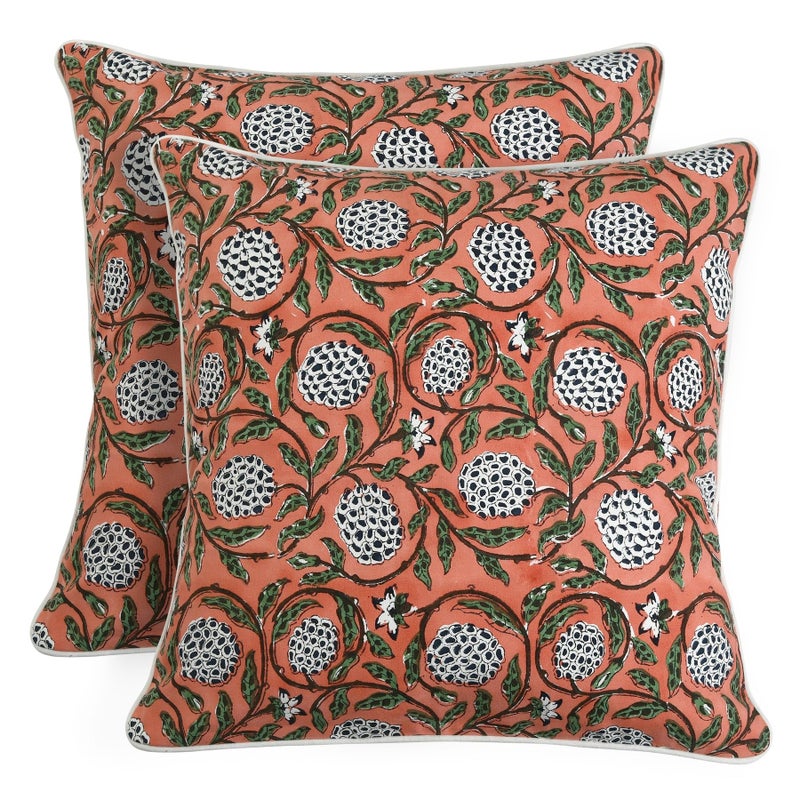 Ridhi Block Print Dark Salmon Pink Pillow Cover 20 x 20 Pack of 2 Decorative Couch Pillows for Living Room Chic Boho Cute Outdoor Pillows Covers Gifts for Spring Easter and Valentine - Image 2
