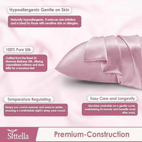 SITTELLA® 72x46 cm Set of 2 Satin Silk Pillow Covers | 600 TC Soft Pillowcase for Hair & Skin | Envelope Closure | Pink |1 Free Scrunchie Included - Image 3