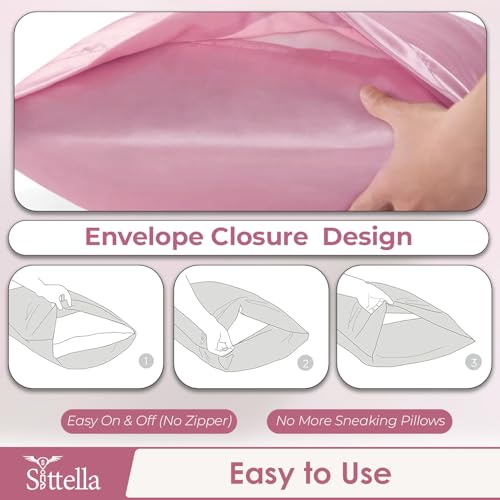 SITTELLA® 72x46 cm Set of 2 Satin Silk Pillow Covers | 600 TC Soft Pillowcase for Hair & Skin | Envelope Closure | Pink |1 Free Scrunchie Included - Image 5