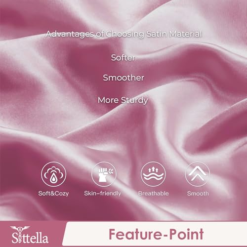 SITTELLA® 72x46 cm Set of 2 Satin Silk Pillow Covers | 600 TC Soft Pillowcase for Hair & Skin | Envelope Closure | Pink |1 Free Scrunchie Included - Image 4