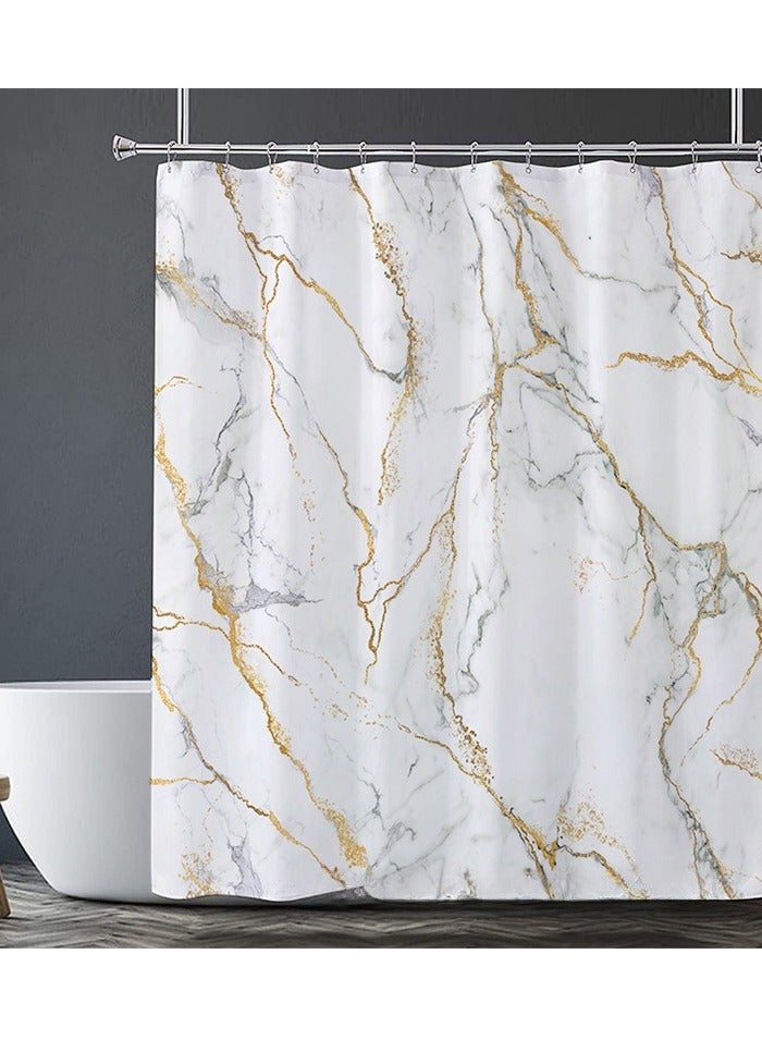 AuliceVerse 180W x 200H Gold Marble Shower Curtain Waterproof Mildew Resistant Polyester Fabric Rustproof Copper Grommets High Quality Digital Print Elegant Bathroom Decor - Image 1