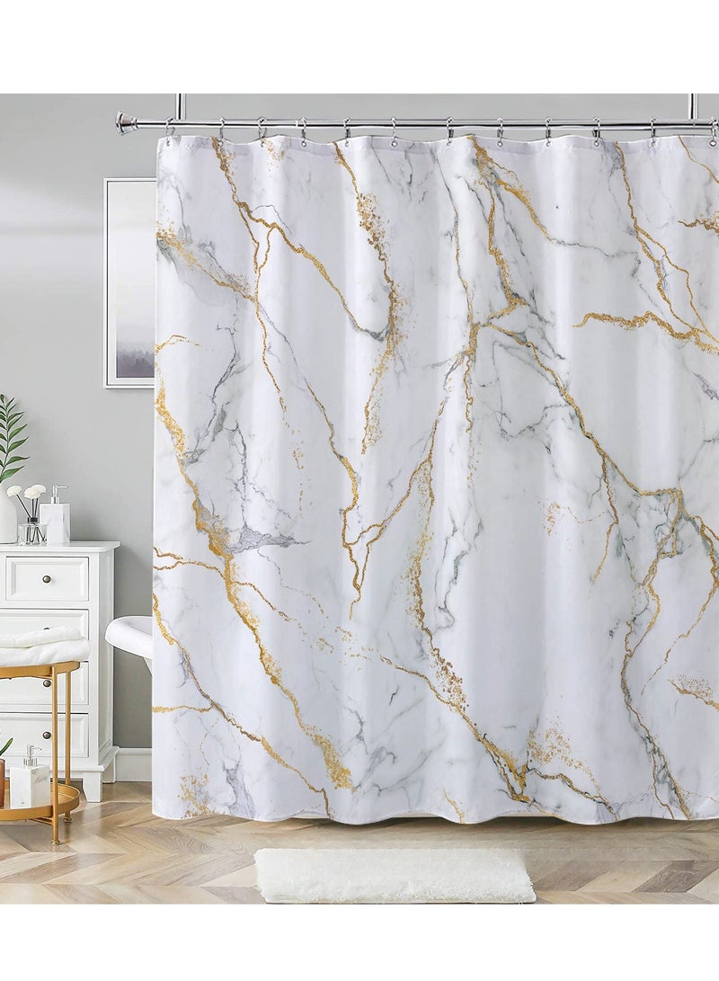 AuliceVerse 180W x 200H Gold Marble Shower Curtain Waterproof Mildew Resistant Polyester Fabric Rustproof Copper Grommets High Quality Digital Print Elegant Bathroom Decor - Image 2