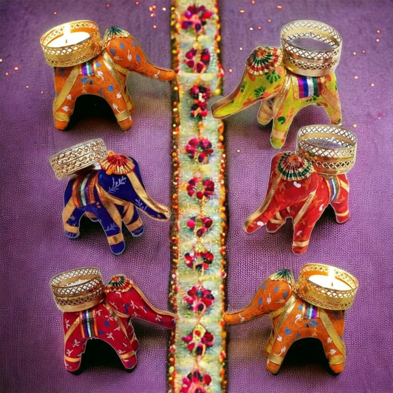 IMAGICART Elephant Shaped Tealight Candle Holder Hathi Shaped TeaLight Candle Holder Diwali Home Decoration Items Festive Decor Pack of 06