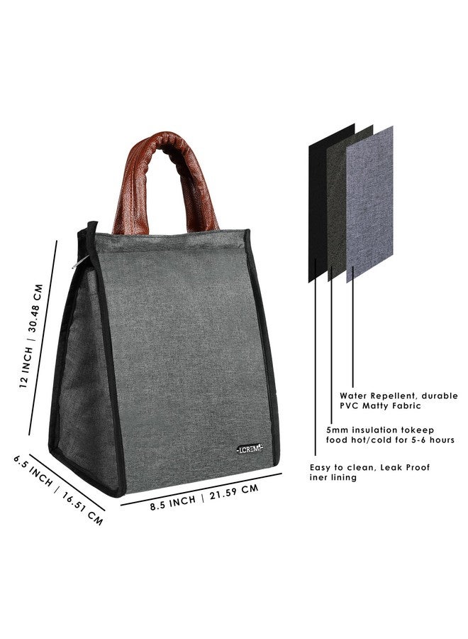 LOREM Grey Linen Textured Insulated Tiffin Bag/Lunch Bag for Men & Women-FZ-TB08 - Image 2