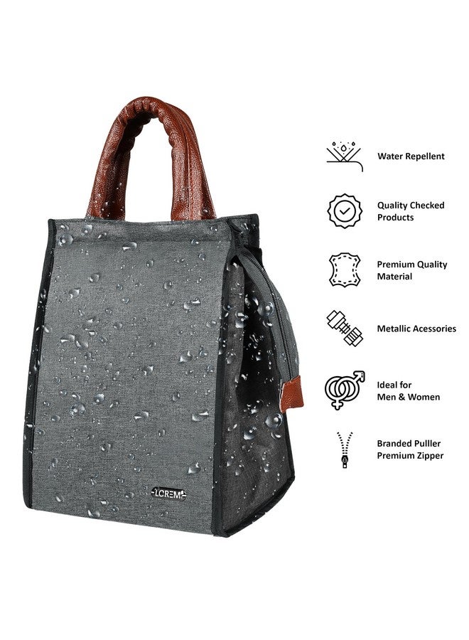LOREM Grey Linen Textured Insulated Tiffin Bag/Lunch Bag for Men & Women-FZ-TB08 - Image 4