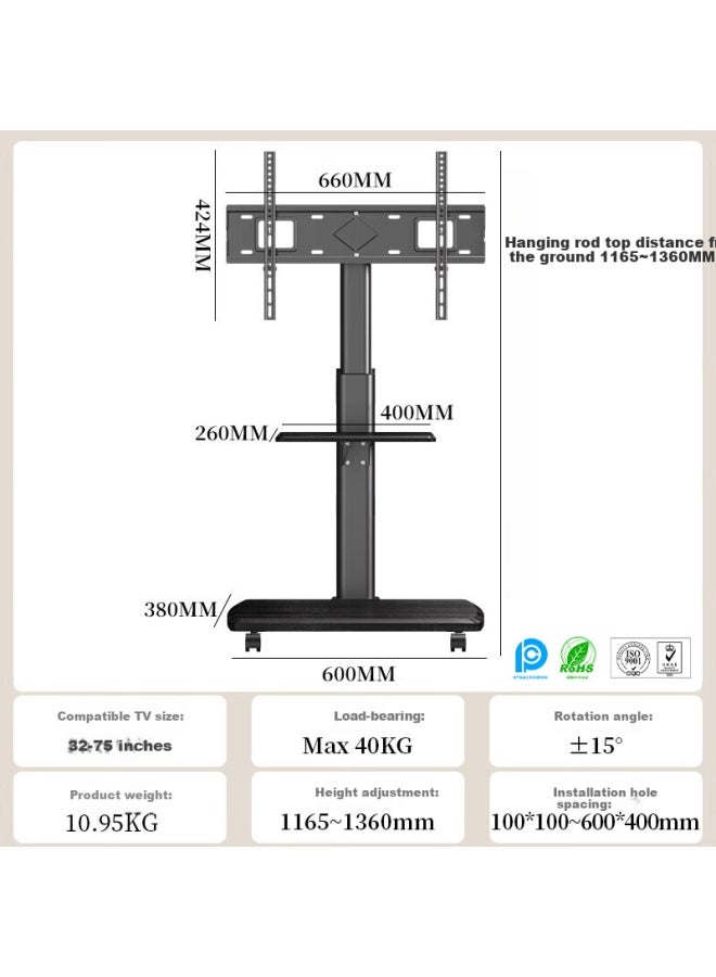 Jinying Tv Stand Floor Mount For 32/37/45/55/65/75 Inch Tvs, Tv Cart Suitable For Sony, Xiaomi, Tcl, Skyworth, Huawei Tvs - Image 4