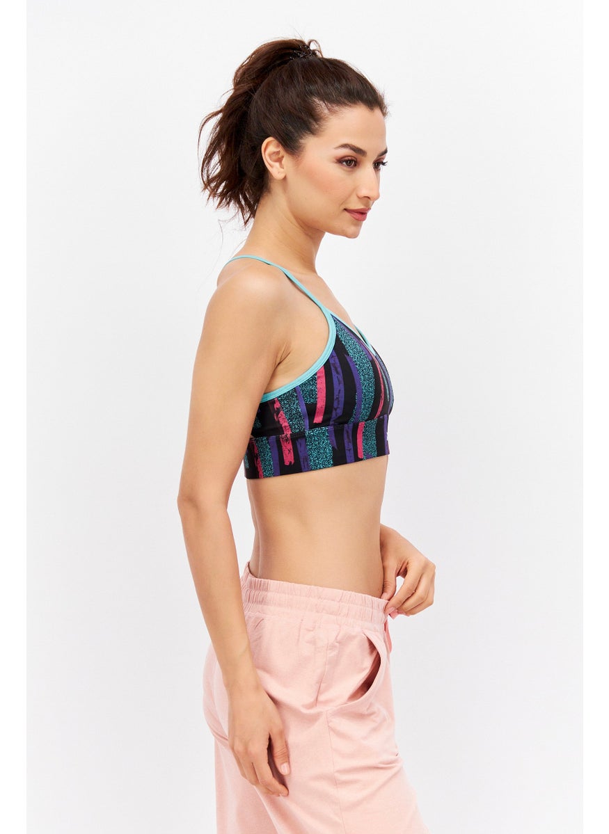 Reebok Women Allover Print Padded Sports Bra, Turquoise Combo  - Image 4