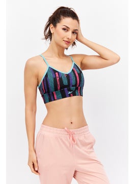 Reebok Women Allover Print Padded Sports Bra, Turquoise Combo  - Image 1