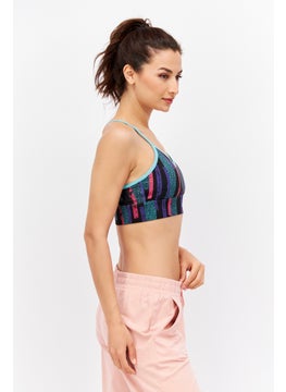 Reebok Women Allover Print Padded Sports Bra, Turquoise Combo  - Image 3
