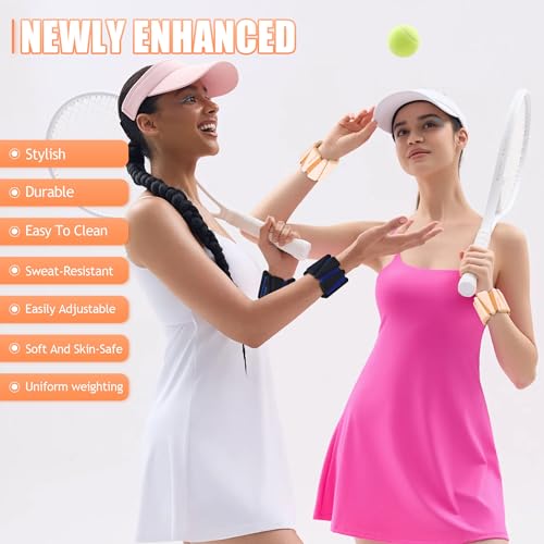 BECOJADDE Ankle Weights Set of 2 1 lb Each Wrist Weights for Women Men Adjustable Arm Leg Weighted Bangles Wristbands for Home Pilates Walking Yoga Workout Pool Exercise Light Orange - Image 3