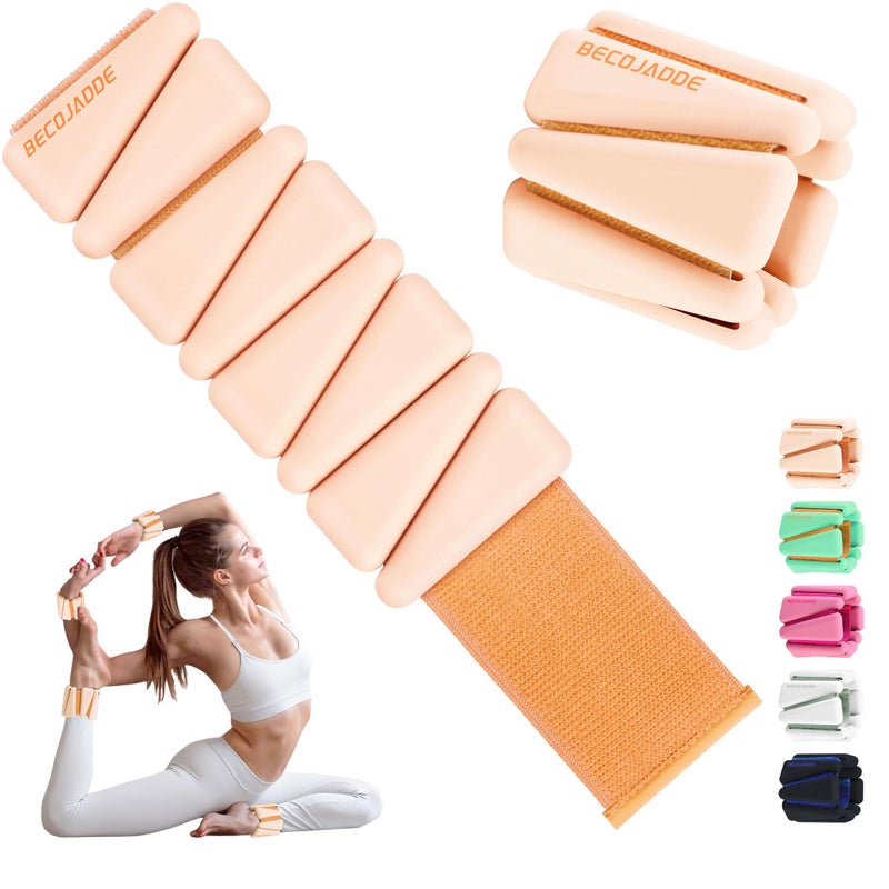 BECOJADDE Ankle Weights Set of 2 1 lb Each Wrist Weights for Women Men Adjustable Arm Leg Weighted Bangles Wristbands for Home Pilates Walking Yoga Workout Pool Exercise Light Orange - Image 2