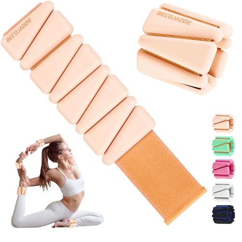 BECOJADDE Ankle Weights Set of 2 1 lb Each Wrist Weights for Women Men Adjustable Arm Leg Weighted Bangles Wristbands for Home Pilates Walking Yoga Workout Pool Exercise Light Orange - Image 1