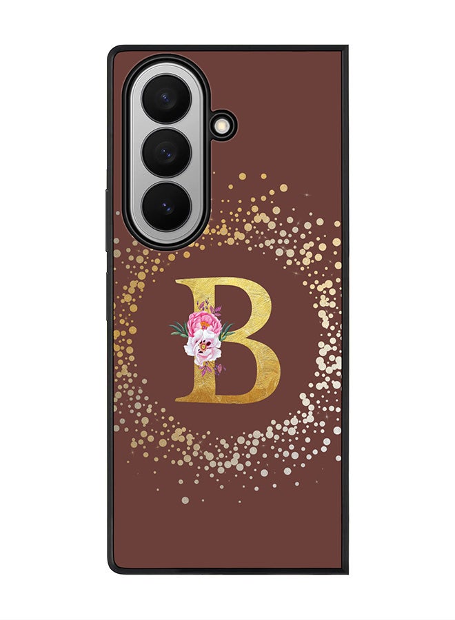 Stylizedd For Samsung Galaxy Z Fold7 Case,Slim fit Camera Protection, Shockproof Thin Phone cover  - Custom Monogram Floral - B  (Brown )