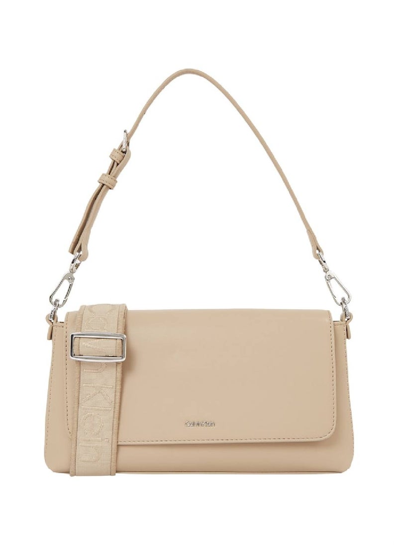 CALVIN KLEIN - Women's Convertible Shoulder Bag - Faux Leather, Beige - Image 1