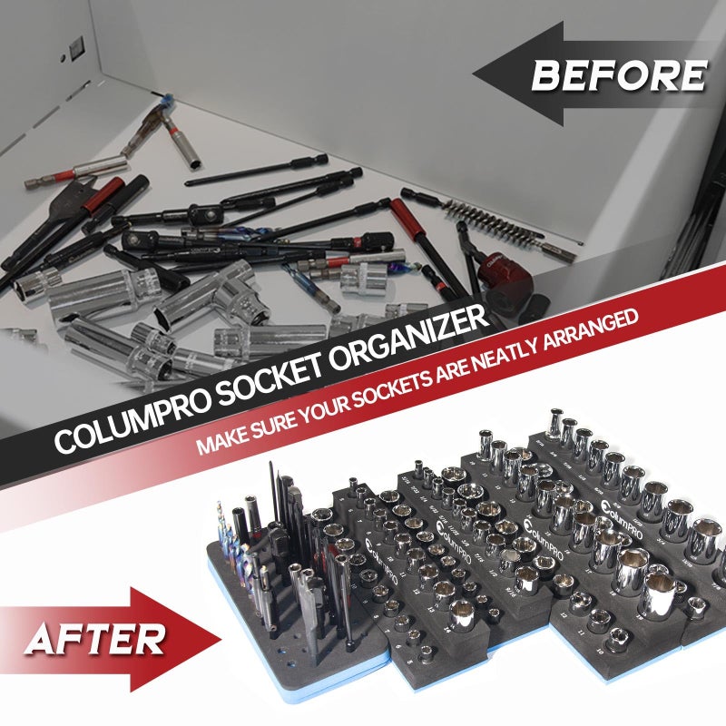 ColumPRO Foam Socket Organizer for Tool Box Drawer,Sockets Holder for Both 3/8&1/4â€ Square Drive Deep&Standard Sockets (Metric&SAE),and 1/4â€ Hex Bit Holder Organizer for 50 Bits,tool organizer trays - Image 5