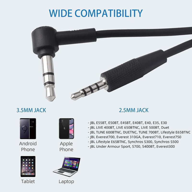 Koffmon 2.5mm to 3.5mm AUX Cable Audio Cord Compatible with JBL Synchros E40BT E50BT J56BT E45BT E55BT E65BTNC ELITE750NC DuetBT DuetNC LIVE400BT LIVE500BT TUNE600BTNC LIVE650BTNC S400BT Headphones - Image 4