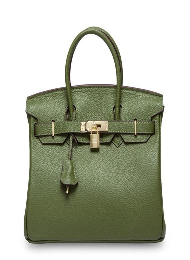 Loquat Gold Buckle Leather Handbag Military Green  - Image 1