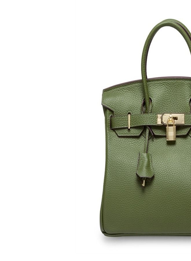Loquat Gold Buckle Leather Handbag Military Green  - Image 3