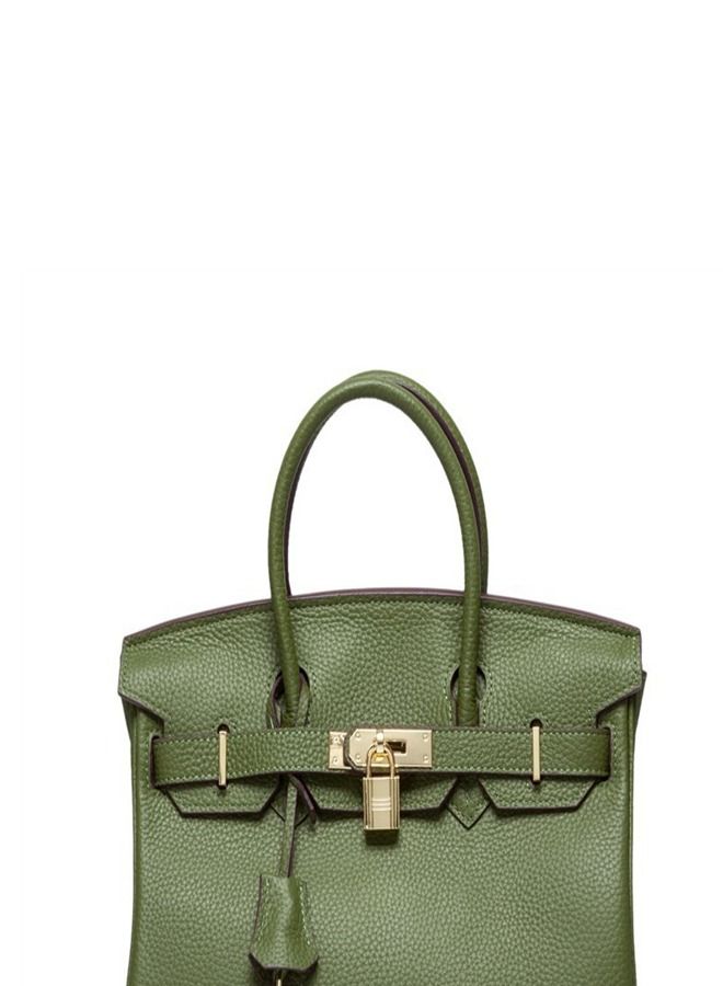 Loquat Gold Buckle Leather Handbag Military Green  - Image 2