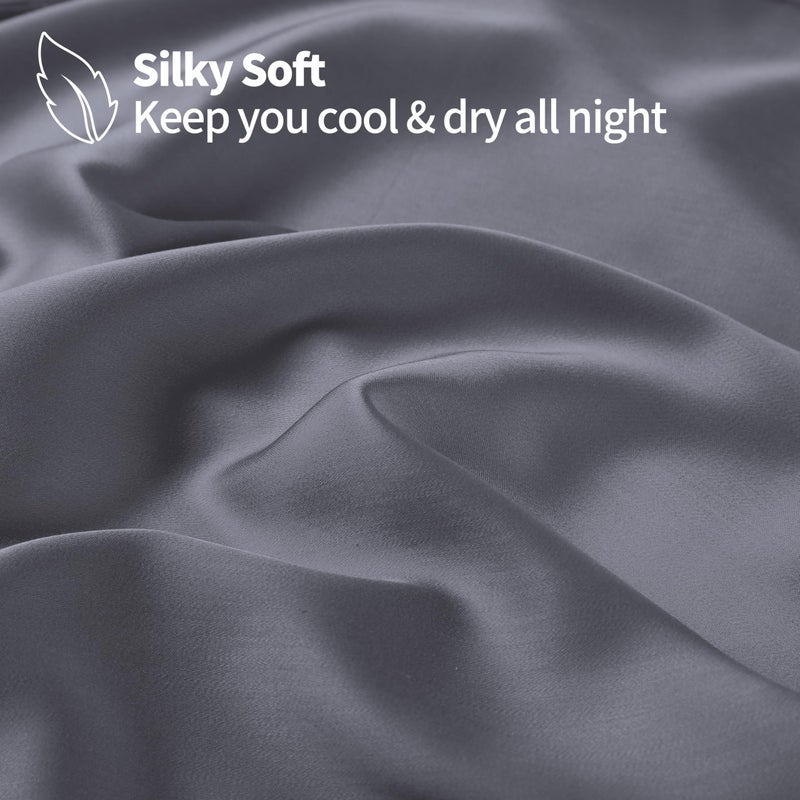 Zaizaihome Bamboo Viscose Cooling Fitted Sheet Full Size Only  400 Thread Count  16"" Deep Pocket Cooling Bottom Sheets for Hot Sleeper  Silky Soft Breathable (Full  Dark Grey  - Image 2