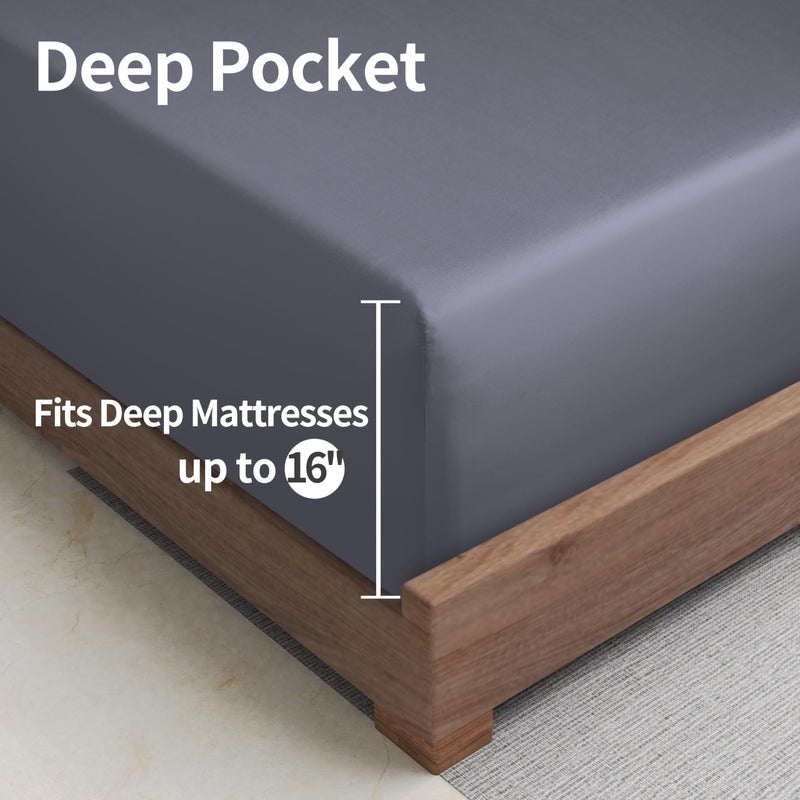 Zaizaihome Bamboo Viscose Cooling Fitted Sheet Full Size Only  400 Thread Count  16"" Deep Pocket Cooling Bottom Sheets for Hot Sleeper  Silky Soft Breathable (Full  Dark Grey  - Image 5