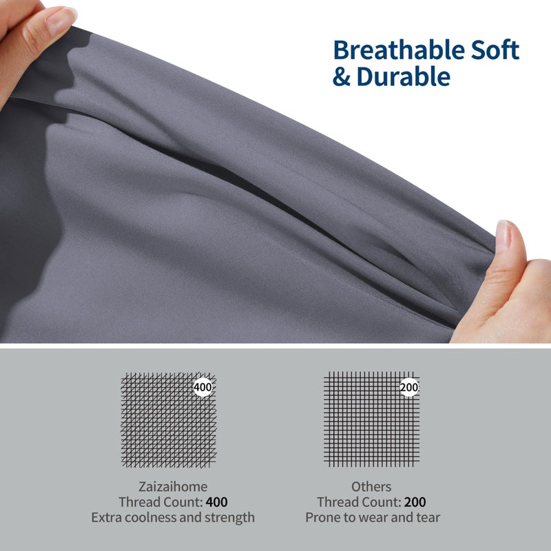 Zaizaihome Bamboo Viscose Cooling Fitted Sheet Full Size Only  400 Thread Count  16"" Deep Pocket Cooling Bottom Sheets for Hot Sleeper  Silky Soft Breathable (Full  Dark Grey  - Image 3