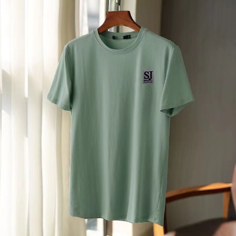 Pea Green Short-Sleeved Men'S Slim-Fit Slimming All-Match Inner T-Shirt Top All-Match Men'S Wear - Image 2