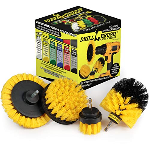 Drillbrush Yellow Drill Brush Attachments for Cleaning Shower, Grout, Bathroom - Grout Cleaner Drillbrush Kit - Rotary Scrub Brush Tile Cleaner Drill Attachment for Crevice Cleaning - Bathroom Tile Scrubber Set - Image 1