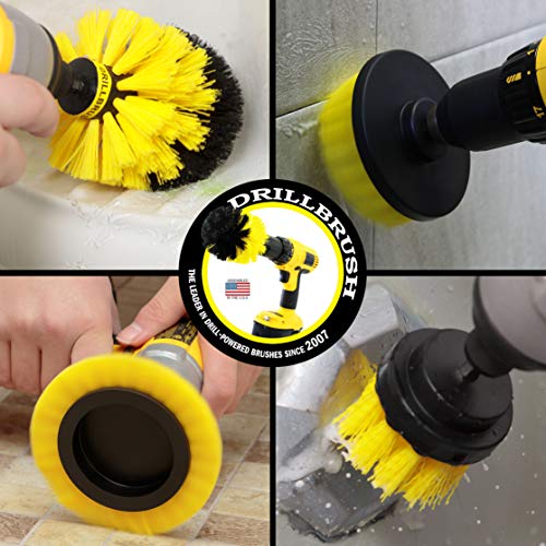 Drillbrush Yellow Drill Brush Attachments for Cleaning Shower, Grout, Bathroom - Grout Cleaner Drillbrush Kit - Rotary Scrub Brush Tile Cleaner Drill Attachment for Crevice Cleaning - Bathroom Tile Scrubber Set - Image 2