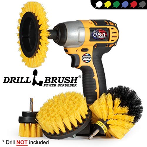 Drillbrush Yellow Drill Brush Attachments for Cleaning Shower, Grout, Bathroom - Grout Cleaner Drillbrush Kit - Rotary Scrub Brush Tile Cleaner Drill Attachment for Crevice Cleaning - Bathroom Tile Scrubber Set - Image 4