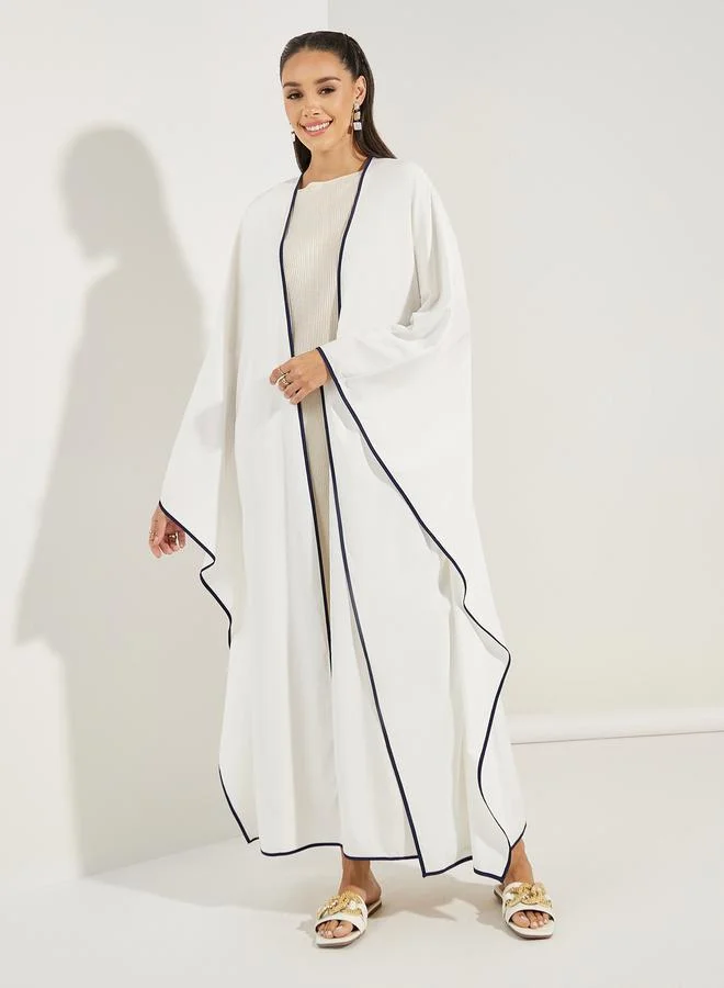 Styli Oversized Maxi Plain Kimono with Contrast Detailing