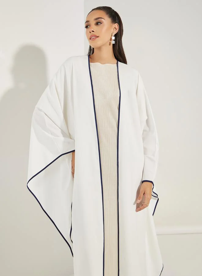 Styli Oversized Maxi Plain Kimono with Contrast Detailing