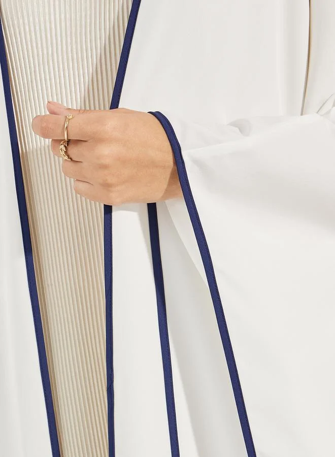 Styli Oversized Maxi Plain Kimono with Contrast Detailing