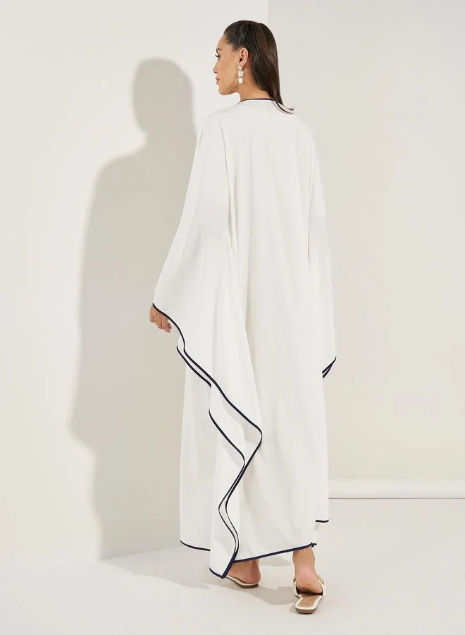 Styli Oversized Maxi Plain Kimono with Contrast Detailing