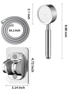 Alruht High Pressure Shower Head, 304 Stainless Steel Handheld Shower Head with 150CM Stainless Steel Hose and Adhesive Holder, Rustproof Handheld Water Sprinkler, Silver  - Image 2