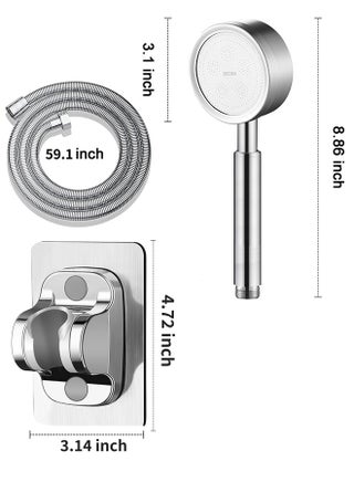 High Pressure Shower Head, 304 Stainless Steel Handheld Shower Head with 150CM Stainless Steel Hose and Adhesive Holder, Rustproof Handheld Water Sprinkler, Silver - view 2