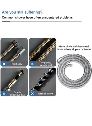 High Pressure Shower Head, 304 Stainless Steel Handheld Shower Head with 150CM Stainless Steel Hose and Adhesive Holder, Rustproof Handheld Water Sprinkler, Silver - view 3