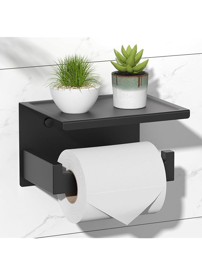 S-TOP Matte Black Toilet Paper Holder Adhesive, 3M Toilet Paper Holder with Shelf, 3M Adhesive No Drill or Wall-Mounted with Screws for Bathroom - Image 1