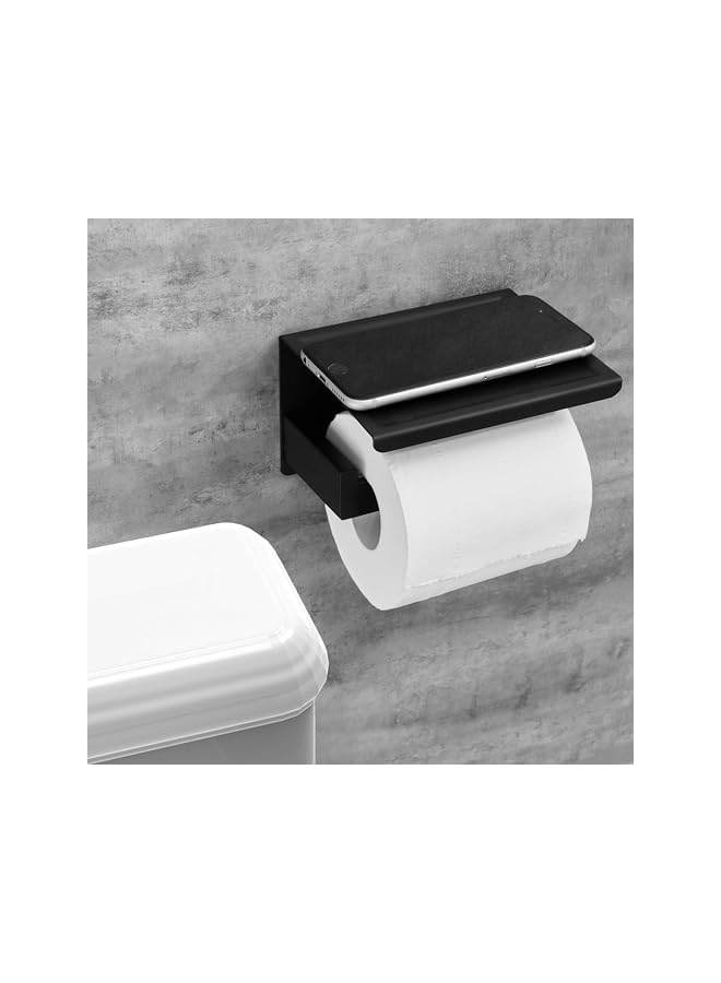 S-TOP Matte Black Toilet Paper Holder Adhesive, 3M Toilet Paper Holder with Shelf, 3M Adhesive No Drill or Wall-Mounted with Screws for Bathroom - Image 2