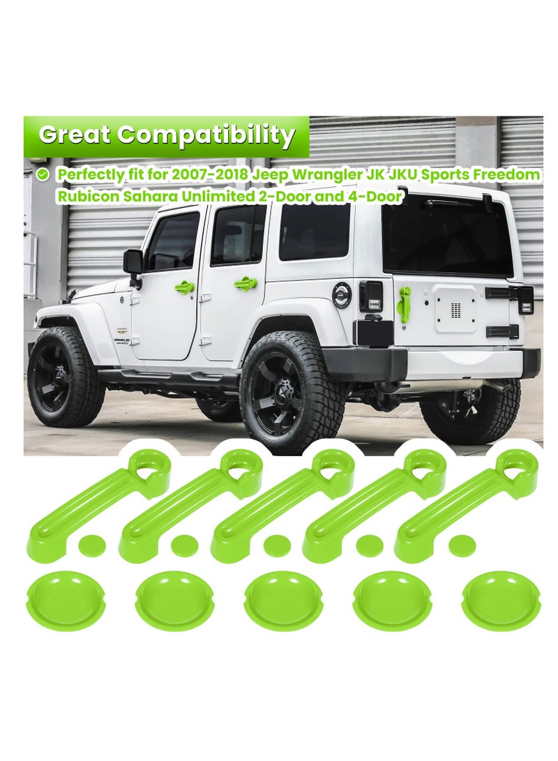 Excefore Door Handle Cover Inserts  for 2007-2018 Jeep Wrangler JK JKU Sports Sahara Freedom Rubicon Unlimited, 15 PCS Tailgate Handle Cover, Recess Guard, Exterior Accessories, Green - Image 2