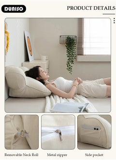 DUNISO Reading Pillow,Back Support Pillow with Detachable Neck Roll,Large Back Pillow for Sitting Up in Bed,Sit Up Pillow for Bed Chair with Arms, Pockets and Washable Cover for Reading,Watching TV,Gaming,Relaxing  - Image 2