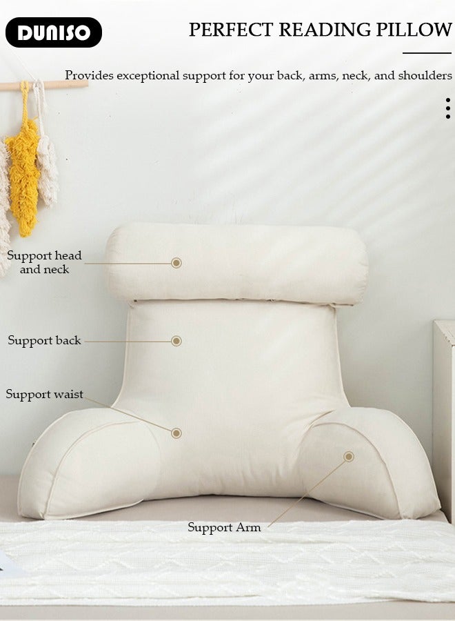 DUNISO Reading Pillow,Back Support Pillow with Detachable Neck Roll,Large Back Pillow for Sitting Up in Bed,Sit Up Pillow for Bed Chair with Arms, Pockets and Washable Cover for Reading,Watching TV,Gaming,Relaxing  - Image 3